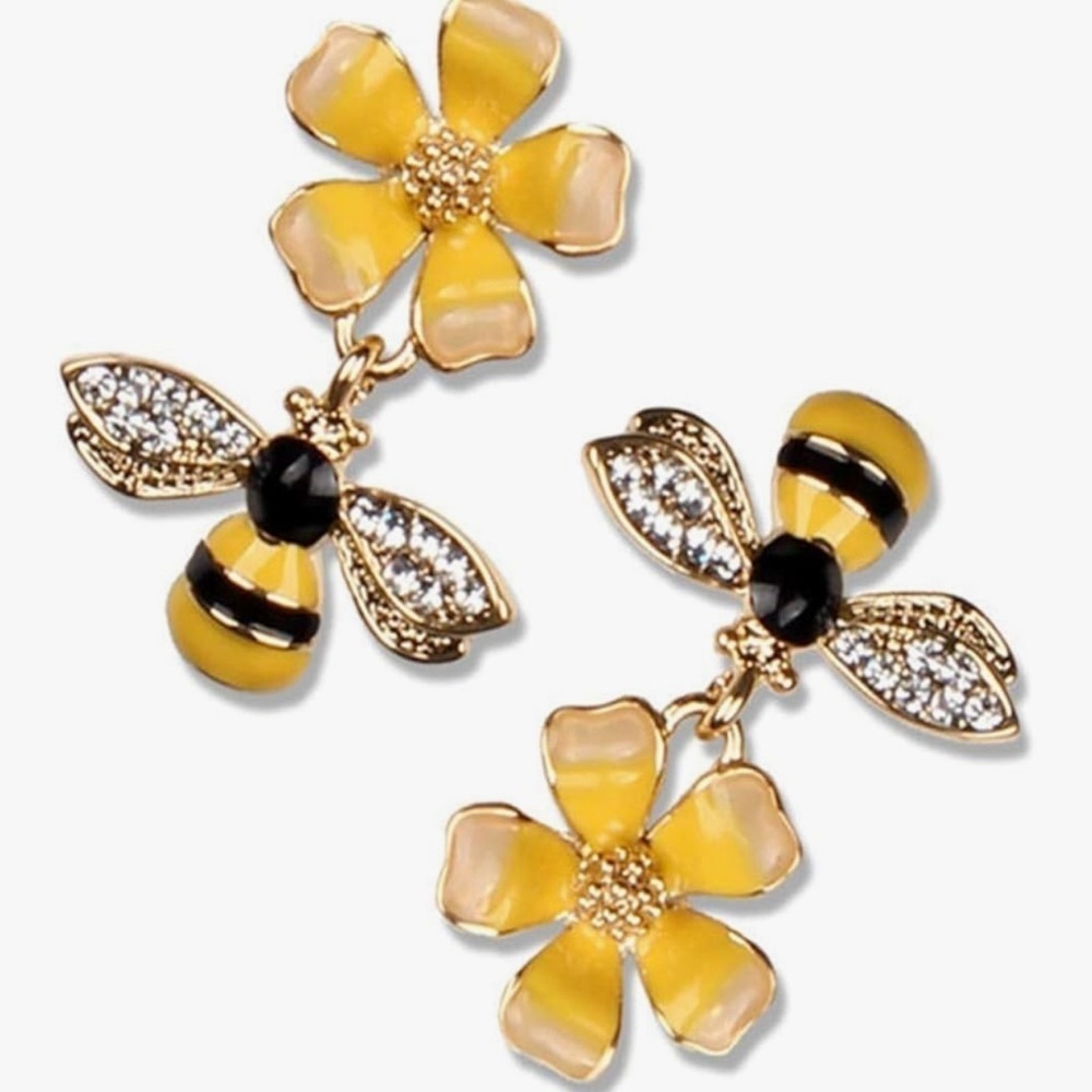 Yellow and Gold Floral Bee Earrings